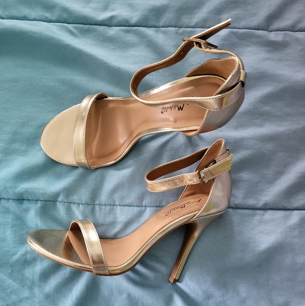 Anne Michelle Gold High Heel Sandals with Ankle Strap